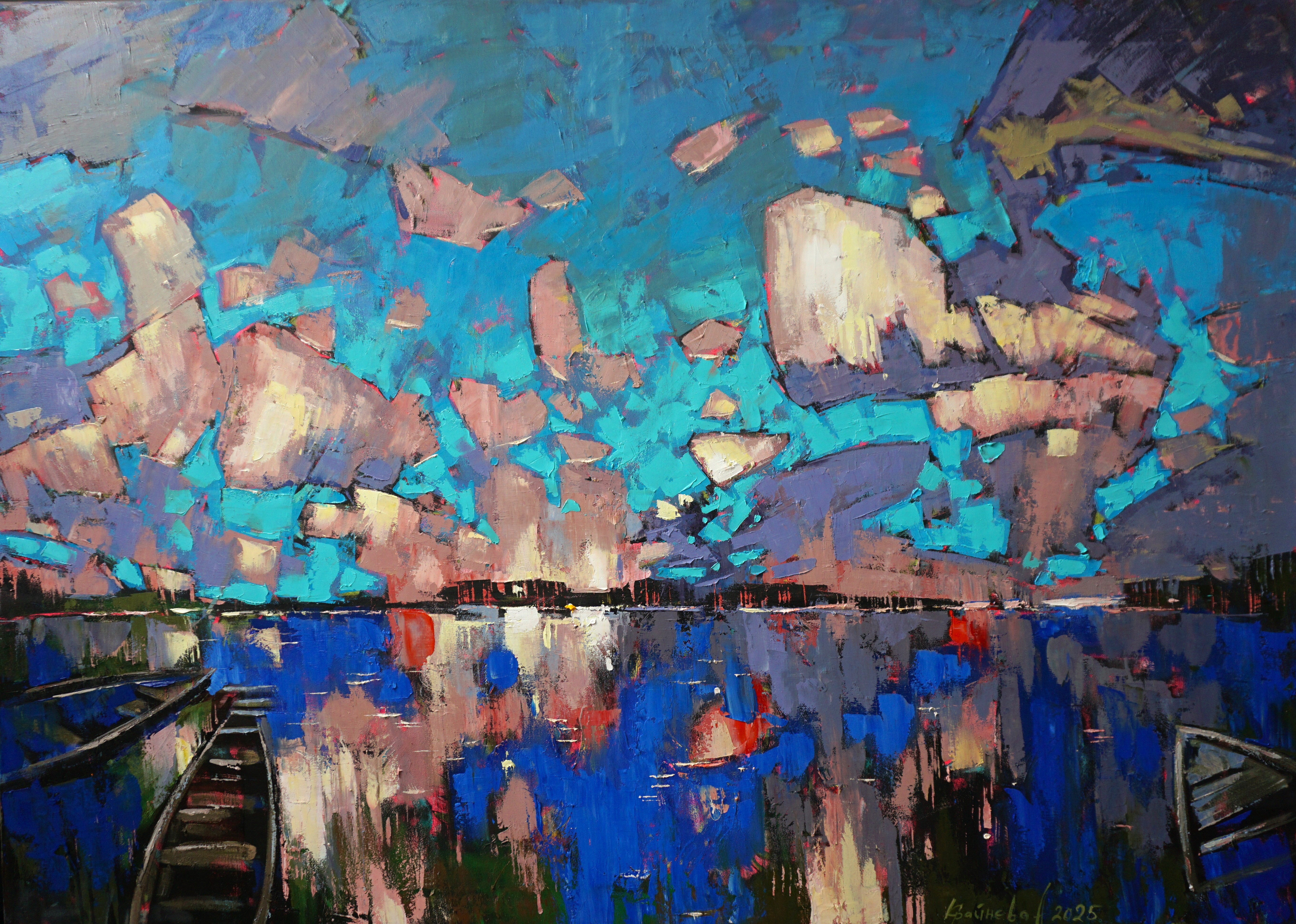 Зеркало воды, лодки в облаках. 